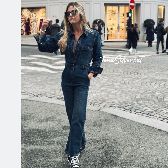 BLOGGER'S FAVE! Zara Front Pocket Denim Jumpsuit Indigo NWT - Picture 4 of 16